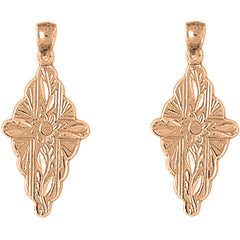 14K or 18K Gold 30mm Glory Cross Earrings