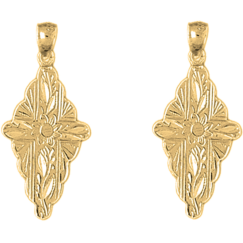 14K or 18K Gold 30mm Glory Cross Earrings