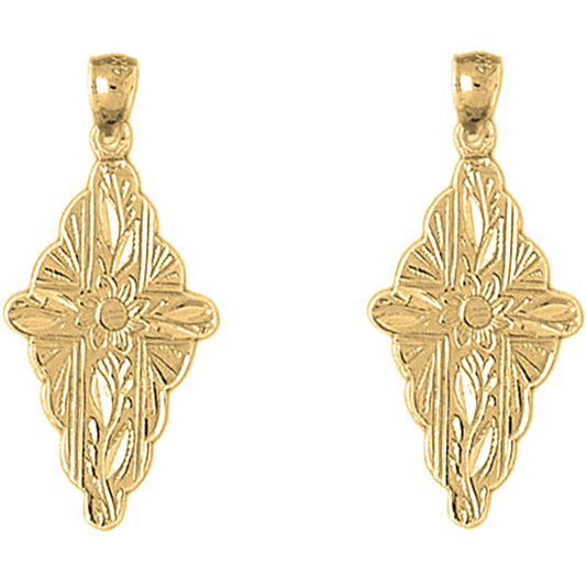 Yellow Gold-plated Silver 30mm Glory Cross Earrings
