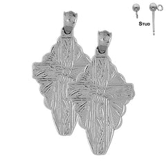 Sterling Silver 46mm Glory Cross Earrings (White or Yellow Gold Plated)