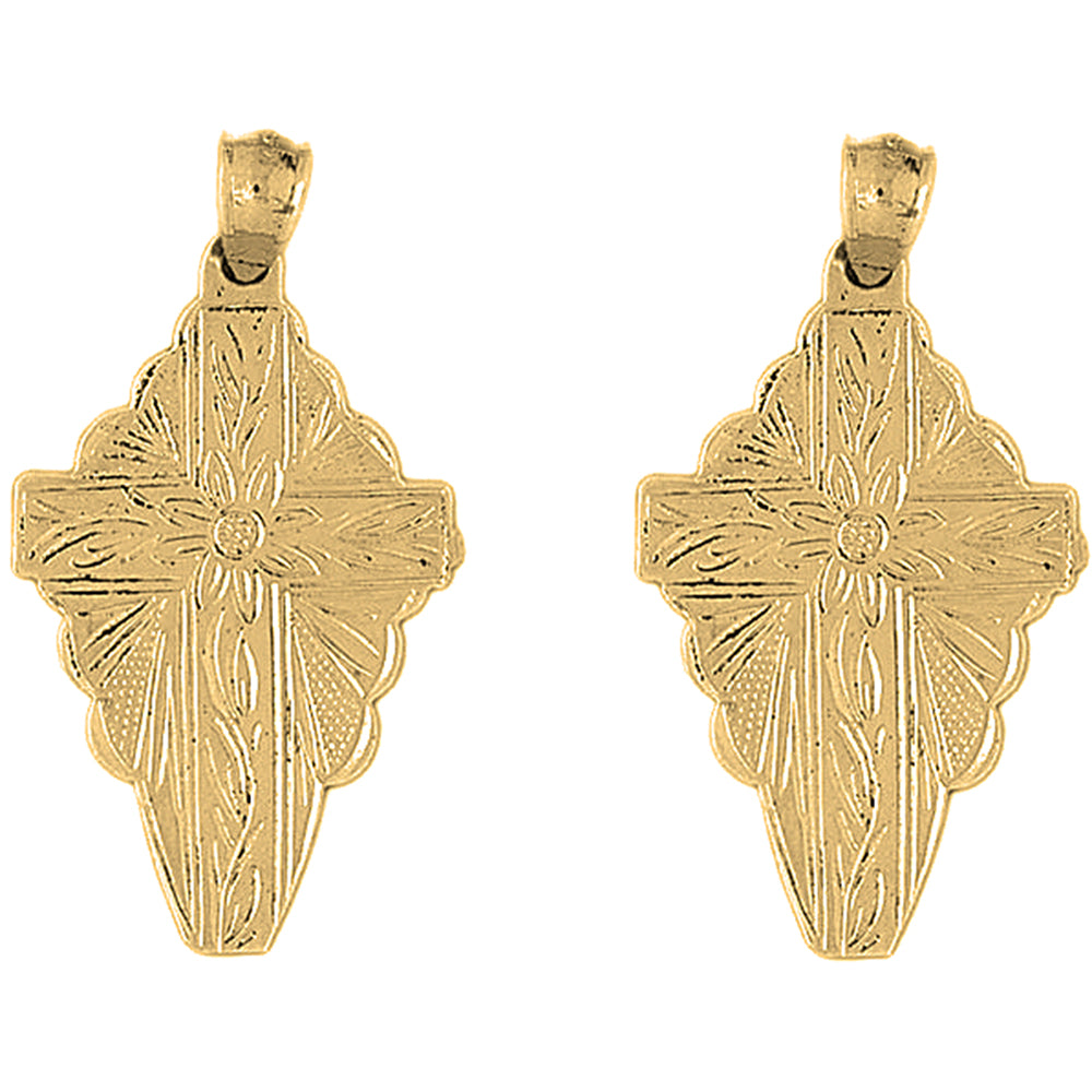 Yellow Gold-plated Silver 46mm Glory Cross Earrings