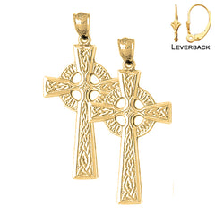 Pendientes de cruz celta de plata de ley de 45 mm (chapados en oro blanco o amarillo)