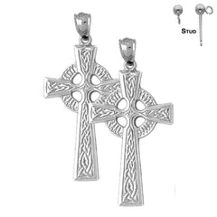 Pendientes de cruz celta de plata de ley de 45 mm (chapados en oro blanco o amarillo)