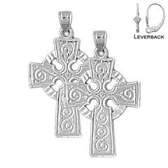 Sterling Silver 30mm Celtic Cross Earrings (White or Yellow Gold Plated)