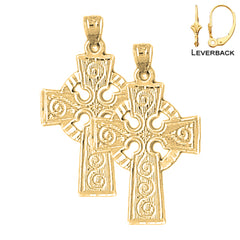 Pendientes de cruz celta de plata de ley de 30 mm (chapados en oro blanco o amarillo)