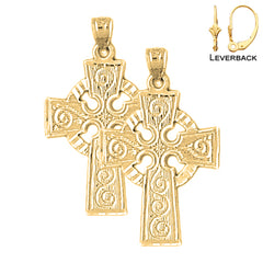 Sterling Silver 30mm Celtic Cross Earrings (White or Yellow Gold Plated)