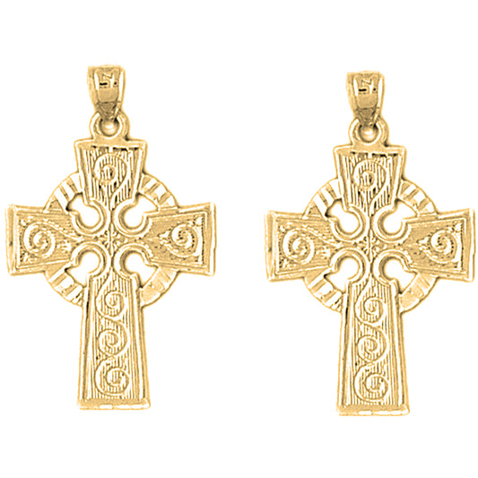 14K or 18K Gold 30mm Celtic Cross Earrings