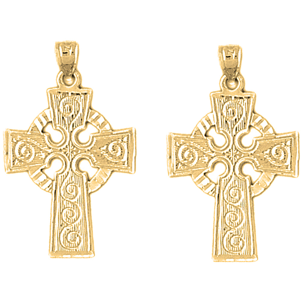 Yellow Gold-plated Silver 30mm Celtic Cross Earrings