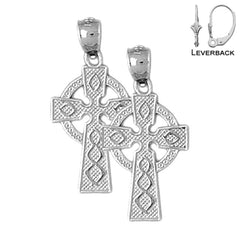 Sterling Silver 27mm Celtic Cross Earrings (White or Yellow Gold Plated)