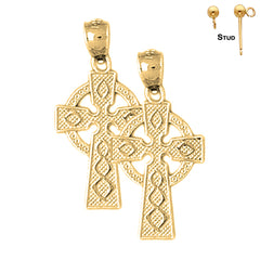 Pendientes de cruz celta de plata de ley de 27 mm (chapados en oro blanco o amarillo)