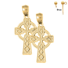 Sterling Silver 27mm Celtic Cross Earrings (White or Yellow Gold Plated)