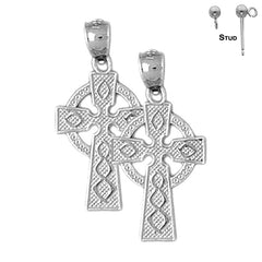 Sterling Silver 27mm Celtic Cross Earrings (White or Yellow Gold Plated)