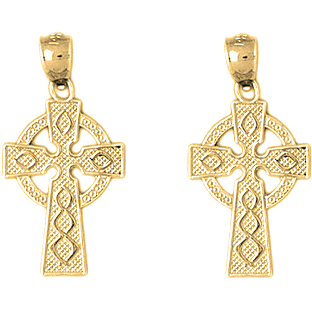 14K or 18K Gold 27mm Celtic Cross Earrings