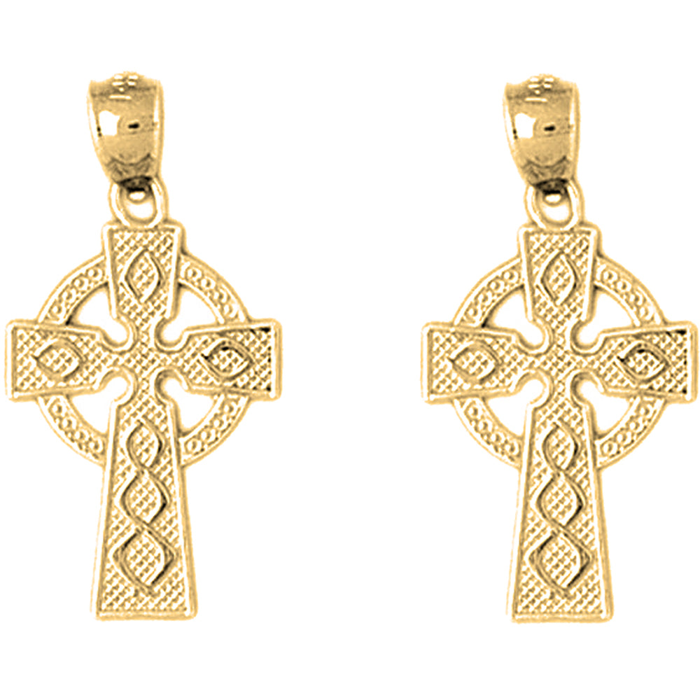 Yellow Gold-plated Silver 27mm Celtic Cross Earrings