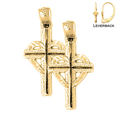 Sterling Silver 23mm Celtic Cross Earrings (White or Yellow Gold Plated)