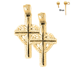 Sterling Silver 23mm Celtic Cross Earrings (White or Yellow Gold Plated)