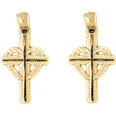 Yellow Gold-plated Silver 23mm Celtic Cross Earrings