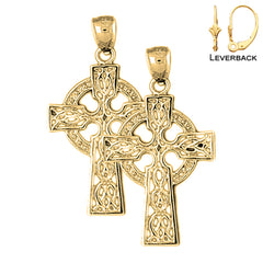 Sterling Silver 37mm Celtic Cross Earrings (White or Yellow Gold Plated)