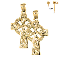 Sterling Silver 37mm Celtic Cross Earrings (White or Yellow Gold Plated)