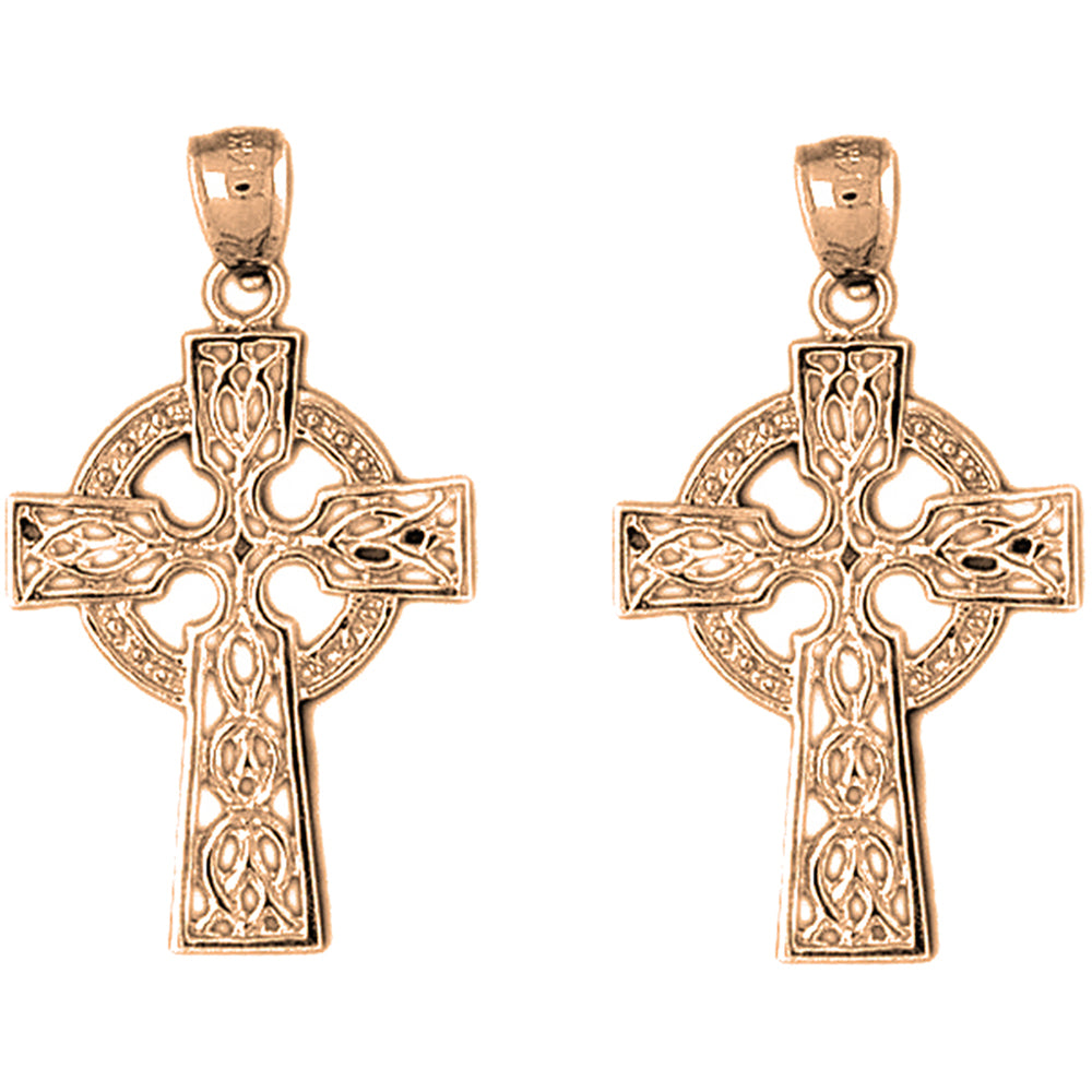 14K or 18K Gold 37mm Celtic Cross Earrings