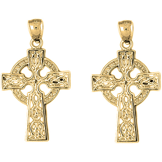 Yellow Gold-plated Silver 37mm Celtic Cross Earrings