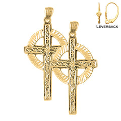 Sterling Silver 40mm Celtic Cross Earrings (White or Yellow Gold Plated)
