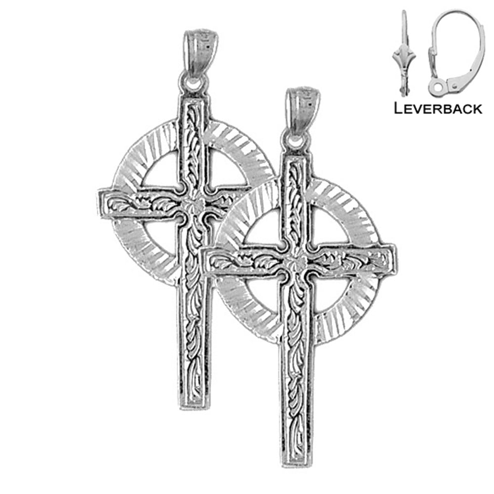 Sterling Silver 40mm Celtic Cross Earrings (White or Yellow Gold Plated)