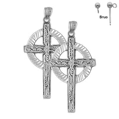 Sterling Silver 40mm Celtic Cross Earrings (White or Yellow Gold Plated)