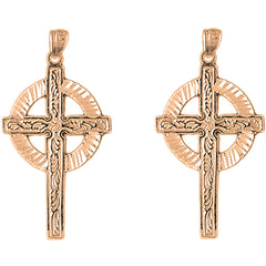 14K or 18K Gold 40mm Celtic Cross Earrings