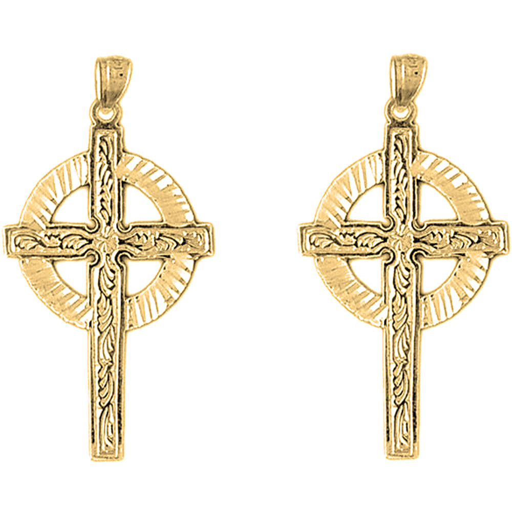 Yellow Gold-plated Silver 40mm Celtic Cross Earrings