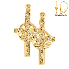 Sterling Silver 30mm Celtic Cross Earrings (White or Yellow Gold Plated)