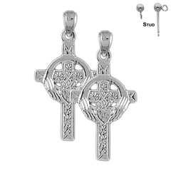 Sterling Silver 30mm Celtic Cross Earrings (White or Yellow Gold Plated)