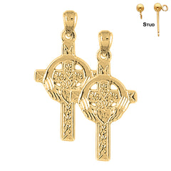Sterling Silver 30mm Celtic Cross Earrings (White or Yellow Gold Plated)