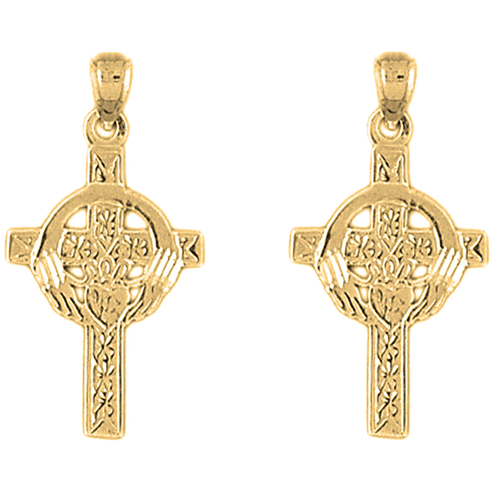 14K or 18K Gold 30mm Celtic Cross Earrings