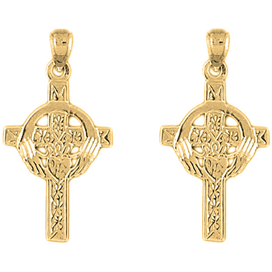 Yellow Gold-plated Silver 30mm Celtic Cross Earrings