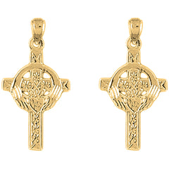 Yellow Gold-plated Silver 30mm Celtic Cross Earrings