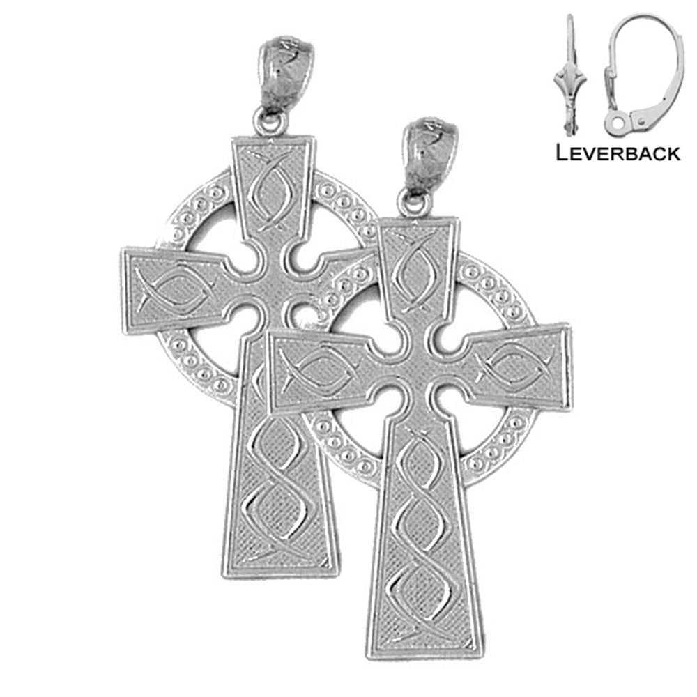 Sterling Silver 40mm Celtic Cross Earrings (White or Yellow Gold Plated)