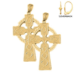 Sterling Silver 40mm Celtic Cross Earrings (White or Yellow Gold Plated)