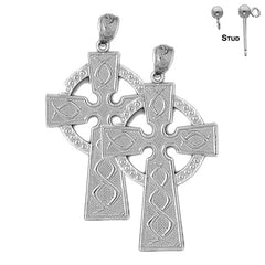 Sterling Silver 40mm Celtic Cross Earrings (White or Yellow Gold Plated)