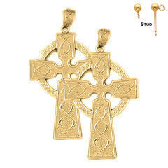 Sterling Silver 40mm Celtic Cross Earrings (White or Yellow Gold Plated)