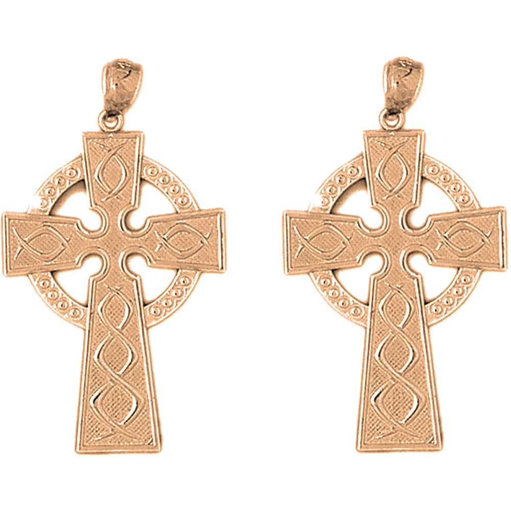 14K or 18K Gold 40mm Celtic Cross Earrings