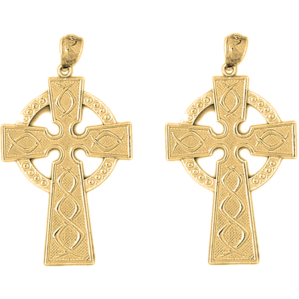 14K or 18K Gold 40mm Celtic Cross Earrings