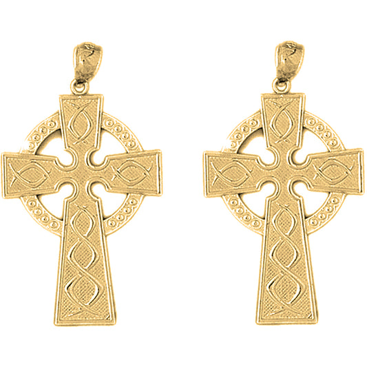 Yellow Gold-plated Silver 40mm Celtic Cross Earrings