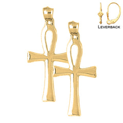 Sterling Silver 47mm Ankh Cross Earrings (White or Yellow Gold Plated)