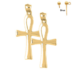 Sterling Silver 47mm Ankh Cross Earrings (White or Yellow Gold Plated)