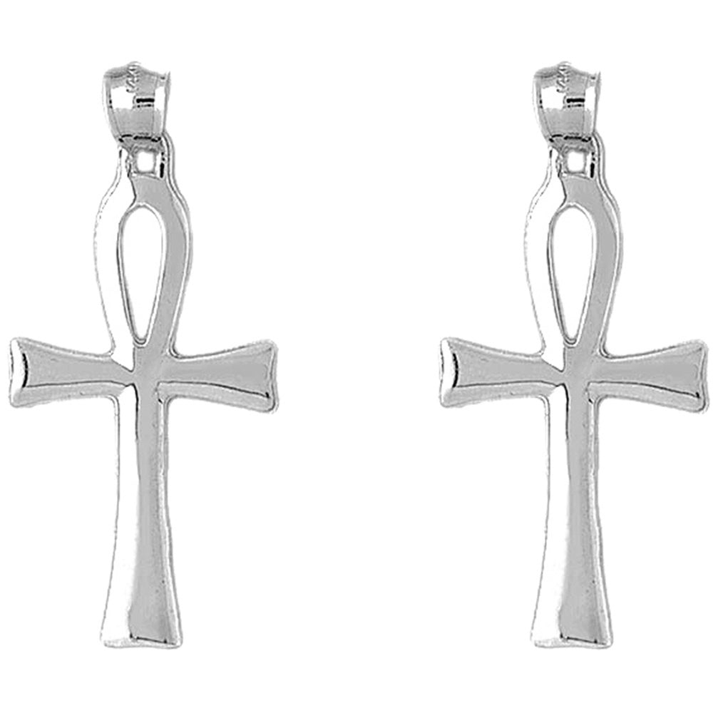 14K or 18K Gold 47mm Ankh Cross Earrings