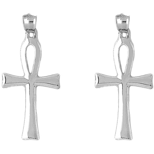 Sterling Silver 47mm Ankh Cross Earrings