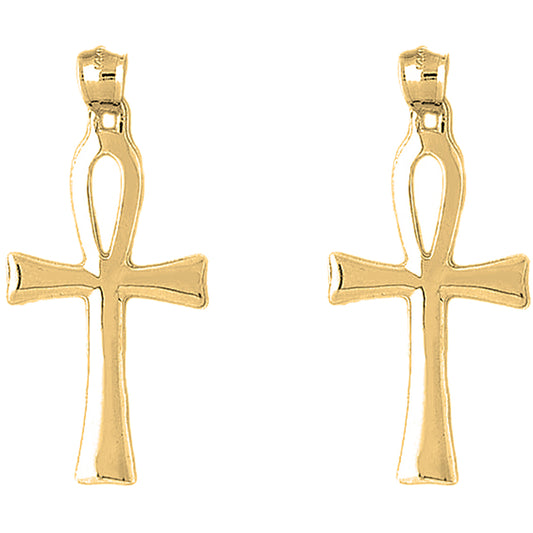 Yellow Gold-plated Silver 47mm Ankh Cross Earrings