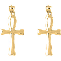 Yellow Gold-plated Silver 47mm Ankh Cross Earrings