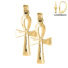 Sterling Silver 33mm Ankh Cross Earrings (White or Yellow Gold Plated)